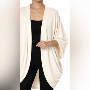 Cream Cocoon Cardigan Open Front Dolman Batwing L/XL Lightweight